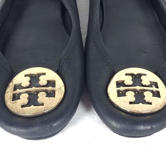 TORY BURCH Women's MINNIE US 10,5M Black Leather Logo Slip On Ballet Flats - Picture 5 of 16